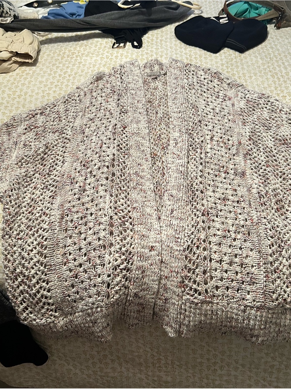 Falls Creek Marled Open-Front Cardigan in Cream with Speckled Accents